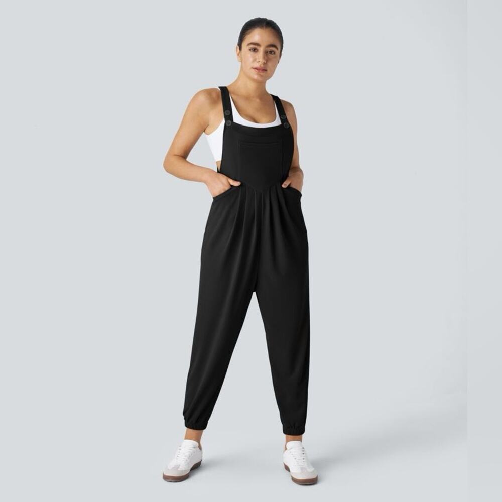 Halara Adjustable Strap Button Multiple Pockets Waffle Casual Jogger Overalls xl